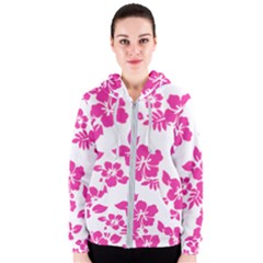 Hibiscus Pattern Pink Women s Zipper Hoodie by GrowBasket