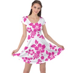 Hibiscus Pattern Pink Cap Sleeve Dress by GrowBasket