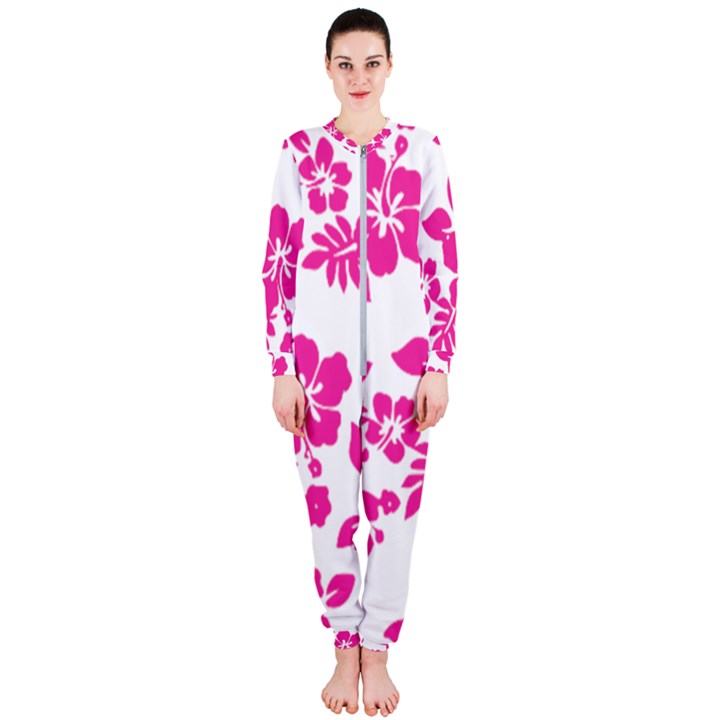 Hibiscus pattern pink OnePiece Jumpsuit (Ladies) 