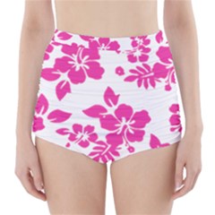 Hibiscus Pattern Pink High-waisted Bikini Bottoms by GrowBasket