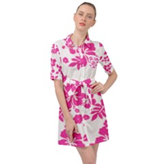 Hibiscus Pattern Pink Belted Shirt Dress by GrowBasket