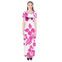 Hibiscus Pattern Pink Short Sleeve Maxi Dress