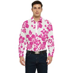 Hibiscus Pattern Pink Men s Long Sleeve Pocket Shirt  by GrowBasket