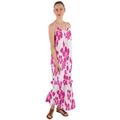 Hibiscus Pattern Pink Cami Maxi Ruffle Chiffon Dress by GrowBasket