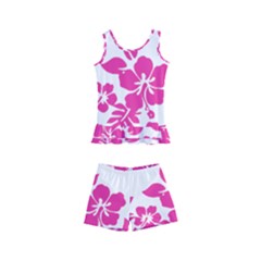 Hibiscus Pattern Pink Kids  Boyleg Swimsuit