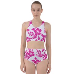 Hibiscus Pattern Pink Racer Back Bikini Set