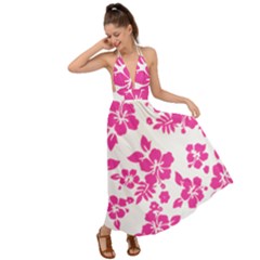 Hibiscus Pattern Pink Backless Maxi Beach Dress by GrowBasket