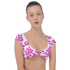 Hibiscus Pattern Pink Cap Sleeve Ring Bikini Top by GrowBasket