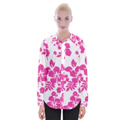 Hibiscus Pattern Pink Womens Long Sleeve Shirt