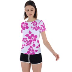 Hibiscus Pattern Pink Back Circle Cutout Sports Tee by GrowBasket