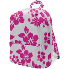 Hibiscus Pattern Pink Zip Up Backpack by GrowBasket