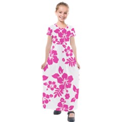 Hibiscus Pattern Pink Kids  Short Sleeve Maxi Dress by GrowBasket