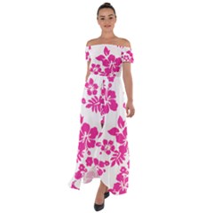 Hibiscus Pattern Pink Off Shoulder Open Front Chiffon Dress by GrowBasket