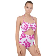 Hibiscus Pattern Pink Scallop Top Cut Out Swimsuit by GrowBasket