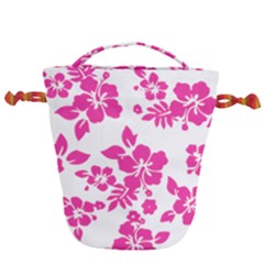 Hibiscus Pattern Pink Drawstring Bucket Bag by GrowBasket