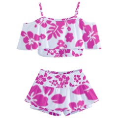 Hibiscus Pattern Pink Kids  Off Shoulder Skirt Bikini by GrowBasket