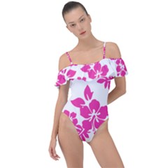 Hibiscus Pattern Pink Frill Detail One Piece Swimsuit by GrowBasket