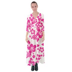 Hibiscus Pattern Pink Button Up Maxi Dress by GrowBasket