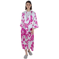 Hibiscus Pattern Pink Maxi Satin Kimono by GrowBasket