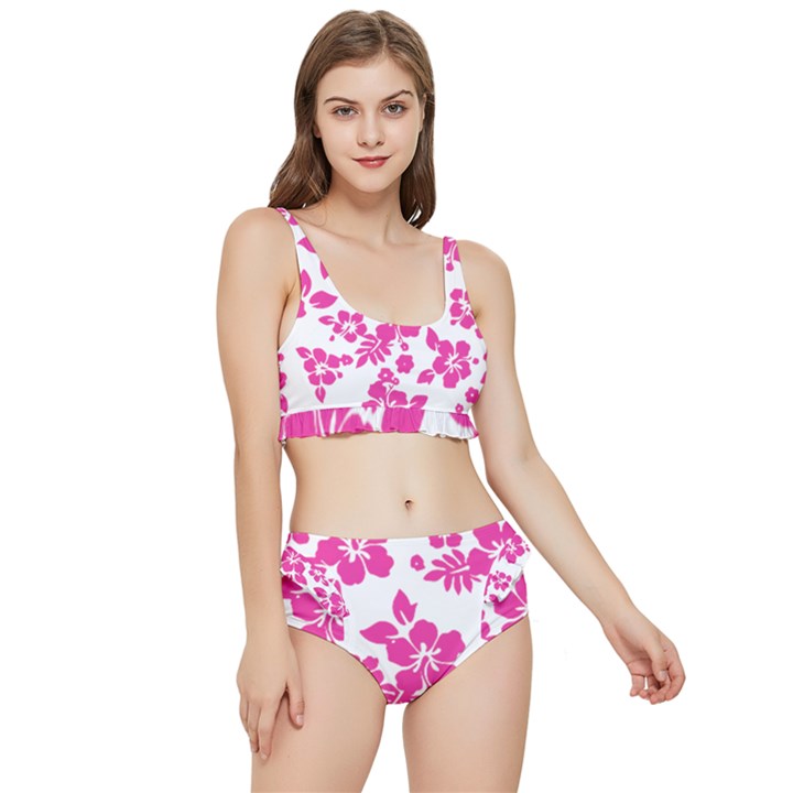 Hibiscus pattern pink Frilly Bikini Set