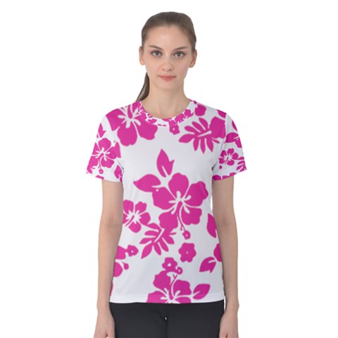 Hibiscus Pattern Pink Women s Cotton Tee by GrowBasket