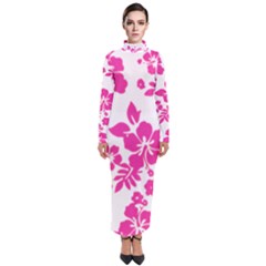 Hibiscus Pattern Pink Turtleneck Maxi Dress by GrowBasket