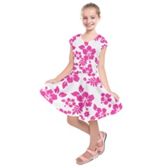 Hibiscus Pattern Pink Kids  Short Sleeve Dress by GrowBasket