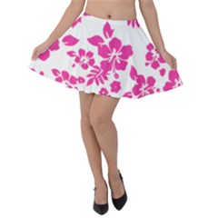 Hibiscus Pattern Pink Velvet Skater Skirt