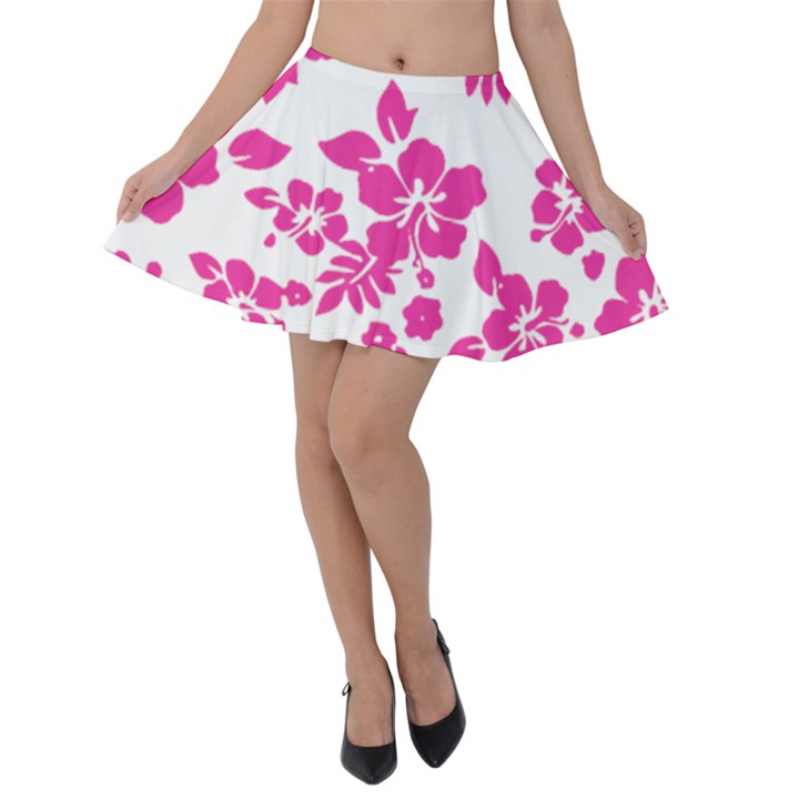 Hibiscus pattern pink Velvet Skater Skirt