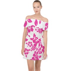 Hibiscus Pattern Pink Off Shoulder Chiffon Dress by GrowBasket