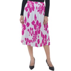 Hibiscus Pattern Pink Classic Velour Midi Skirt  by GrowBasket