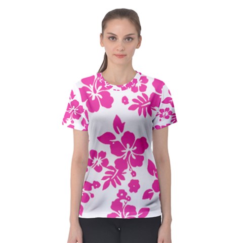 Hibiscus Pattern Pink Women s Sport Mesh Tee by GrowBasket