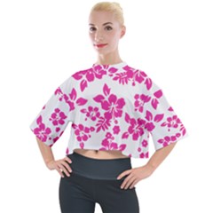 Hibiscus Pattern Pink Mock Neck Tee by GrowBasket