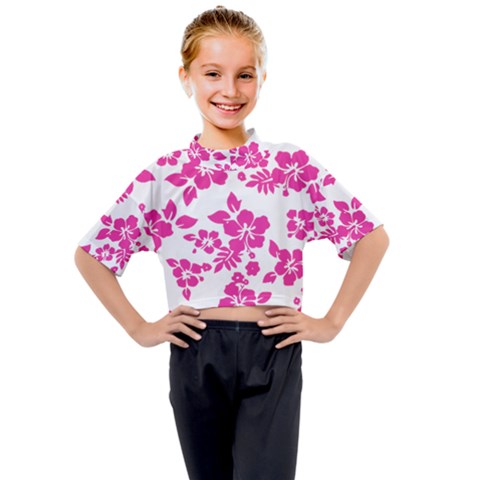 Hibiscus Pattern Pink Kids Mock Neck Tee by GrowBasket