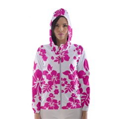 Hibiscus Pattern Pink Women s Hooded Windbreaker