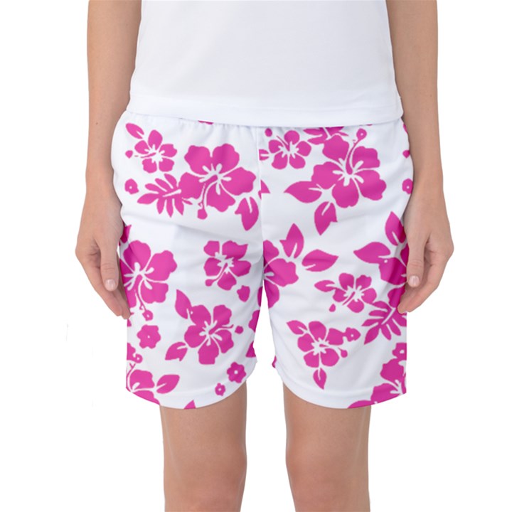 Hibiscus pattern pink Women s Basketball Shorts