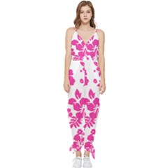 Hibiscus Pattern Pink Sleeveless Tie Ankle Jumpsuit by GrowBasket