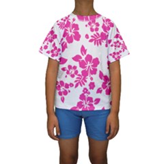 Hibiscus Pattern Pink Kids  Short Sleeve Swimwear by GrowBasket