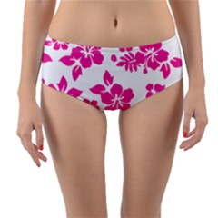 Hibiscus Pattern Pink Reversible Mid-waist Bikini Bottoms by GrowBasket