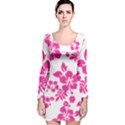 Hibiscus pattern pink Long Sleeve Velvet Bodycon Dress View1