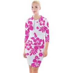 Hibiscus Pattern Pink Quarter Sleeve Hood Bodycon Dress by GrowBasket