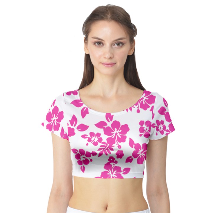 Hibiscus pattern pink Short Sleeve Crop Top