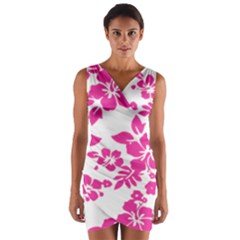 Hibiscus Pattern Pink Wrap Front Bodycon Dress