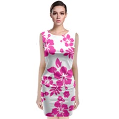 Hibiscus Pattern Pink Sleeveless Velvet Midi Dress