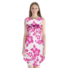 Hibiscus Pattern Pink Sleeveless Chiffon Dress   by GrowBasket