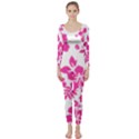 Hibiscus pattern pink Long Sleeve Catsuit View1