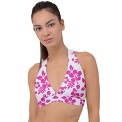 Hibiscus Pattern Pink Halter Plunge Bikini Top by GrowBasket