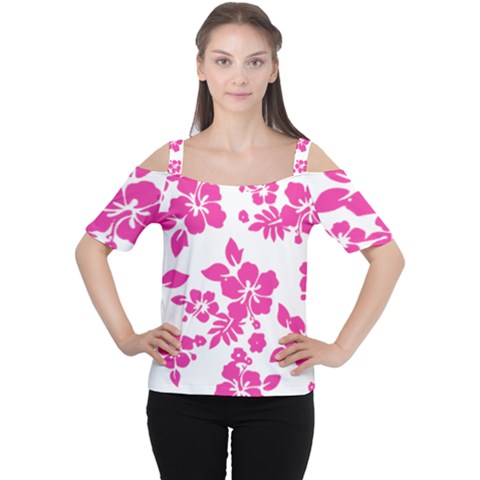 Hibiscus Pattern Pink Cutout Shoulder Tee by GrowBasket