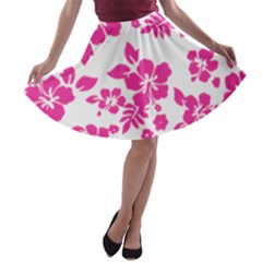 Hibiscus Pattern Pink A-line Skater Skirt by GrowBasket