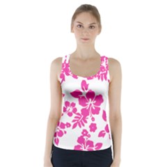 Hibiscus Pattern Pink Racer Back Sports Top by GrowBasket